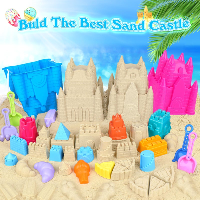 FUSPWEAO Beach Toys Sand Toys for Kids, Sand Castle Toys for Beach with 2 Sand Castle Bucket and Mesh Bag, Sand Molds, Shovels and Rakes, Sandbox Toys for Toddlers, Travel Beach Toys for Kids 3-10 - Image 4